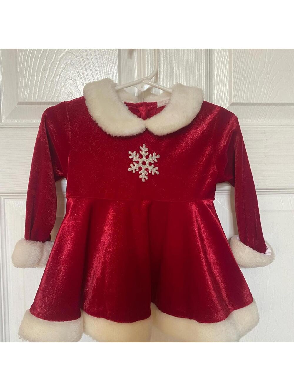 Kids Play Red Velvet Holiday Dress with Faux Fur Trim Size 18 Months